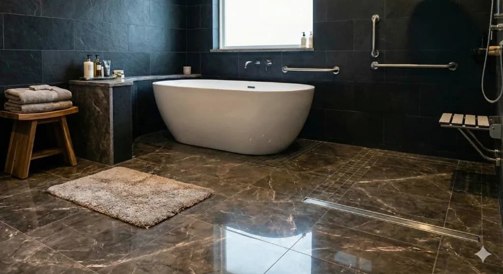Example bathroom with a lower-entry bathing option